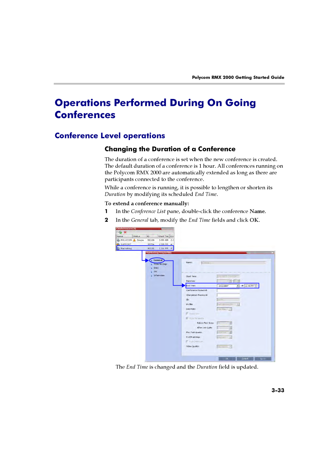 Polycom RMX 2000 manual Operations Performed During On Going Conferences, Conference Level operations 