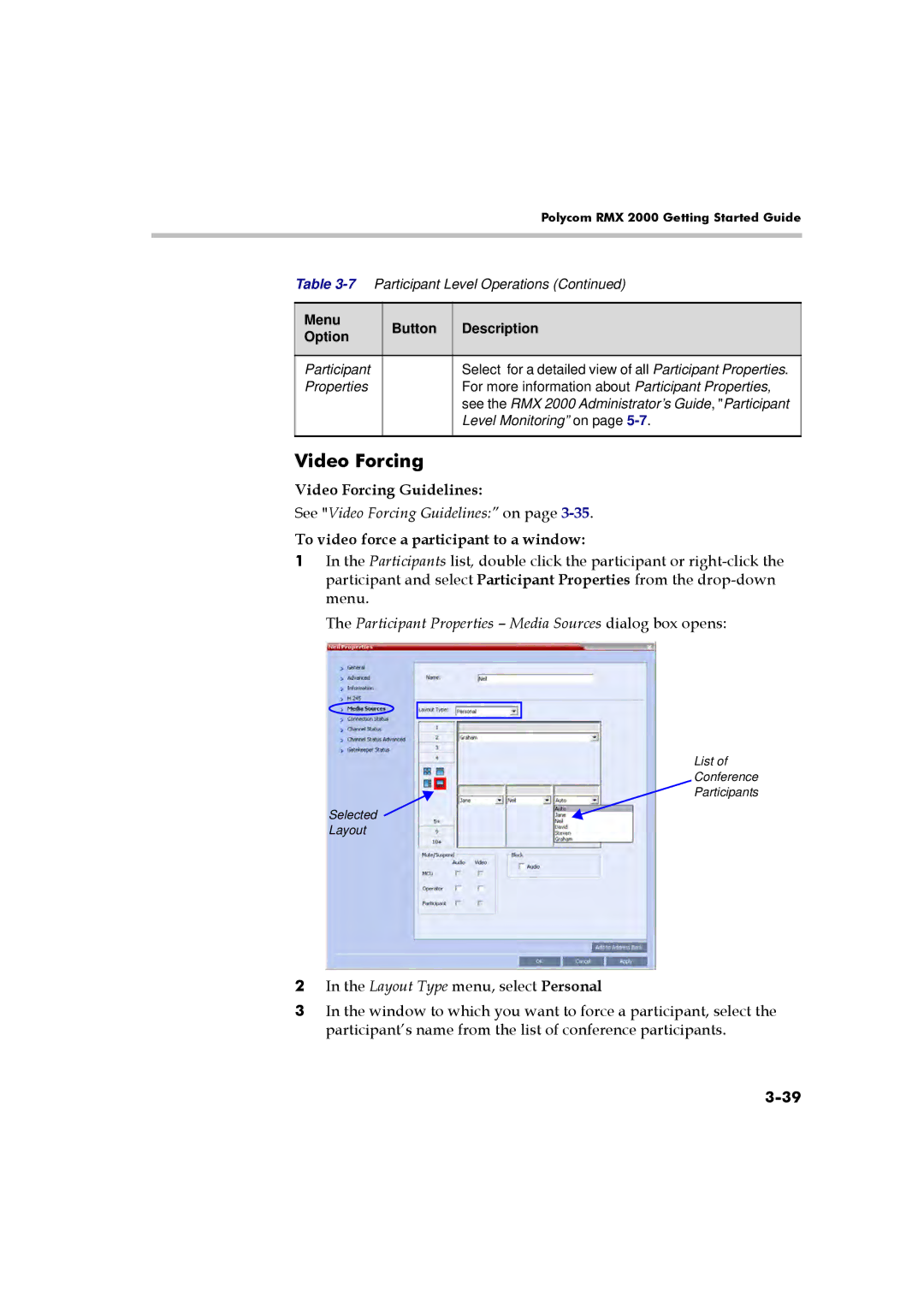 Polycom RMX 2000 manual See Video Forcing Guidelines on 