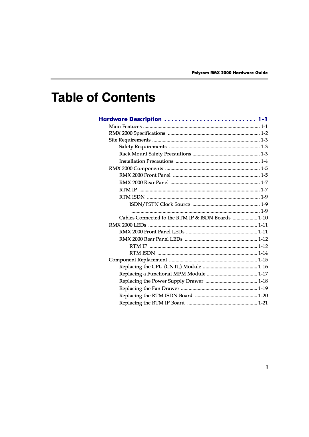 Polycom RMX 2000 manual Table of Contents, Hardware Description 