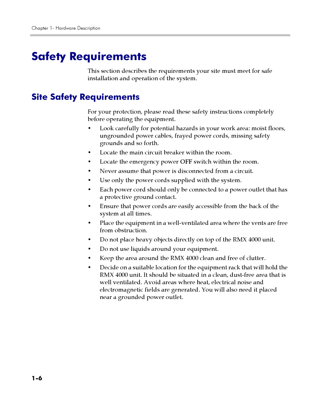 Polycom RMX 4000 manual Site Safety Requirements 