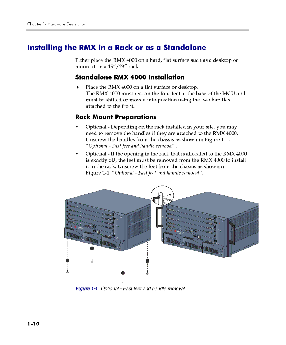 Polycom Installing the RMX in a Rack or as a Standalone, Standalone RMX 4000 Installation, Rack Mount Preparations 