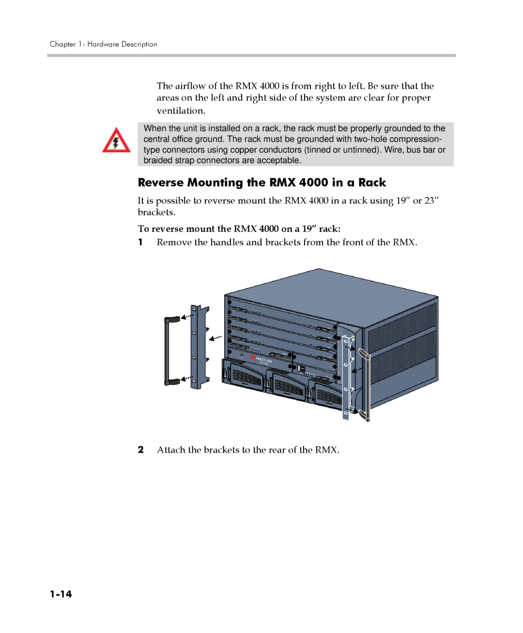 Polycom manual Reverse Mounting the RMX 4000 in a Rack, To reverse mount the RMX 4000 on a 19 rack 