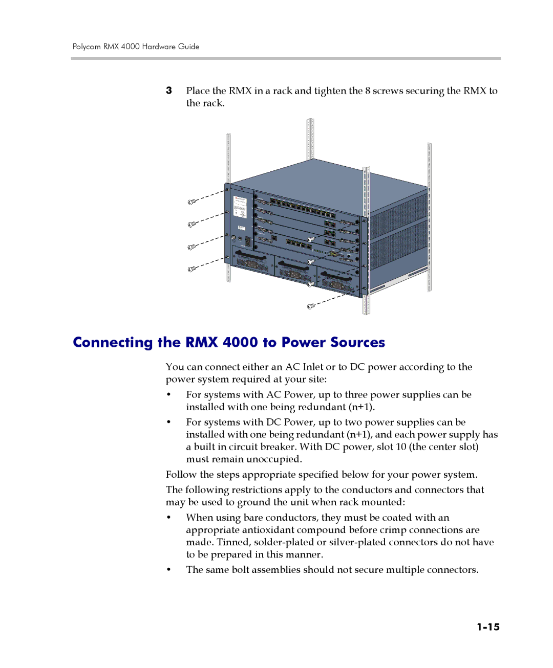 Polycom manual Connecting the RMX 4000 to Power Sources 