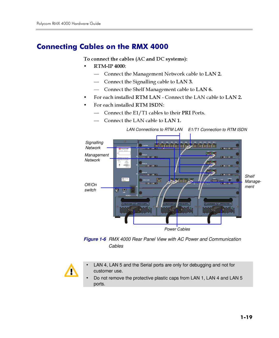 Polycom RMX 4000 manual Connecting Cables on the RMX, To connect the cables AC and DC systems RTM-IP 