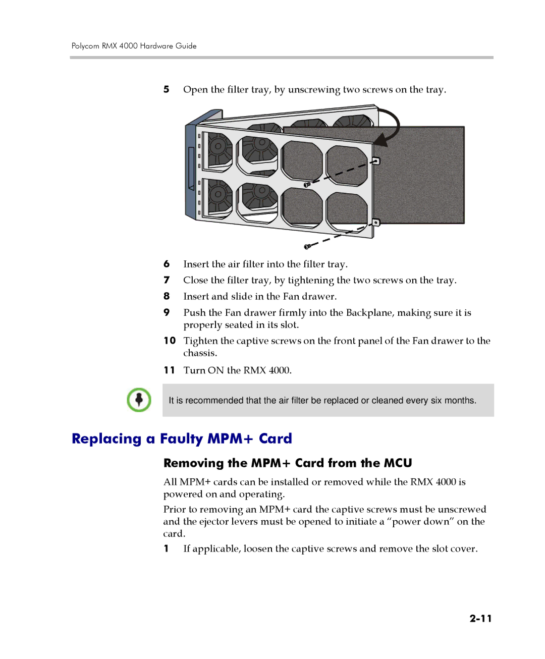 Polycom RMX 4000 manual Replacing a Faulty MPM+ Card, Removing the MPM+ Card from the MCU 