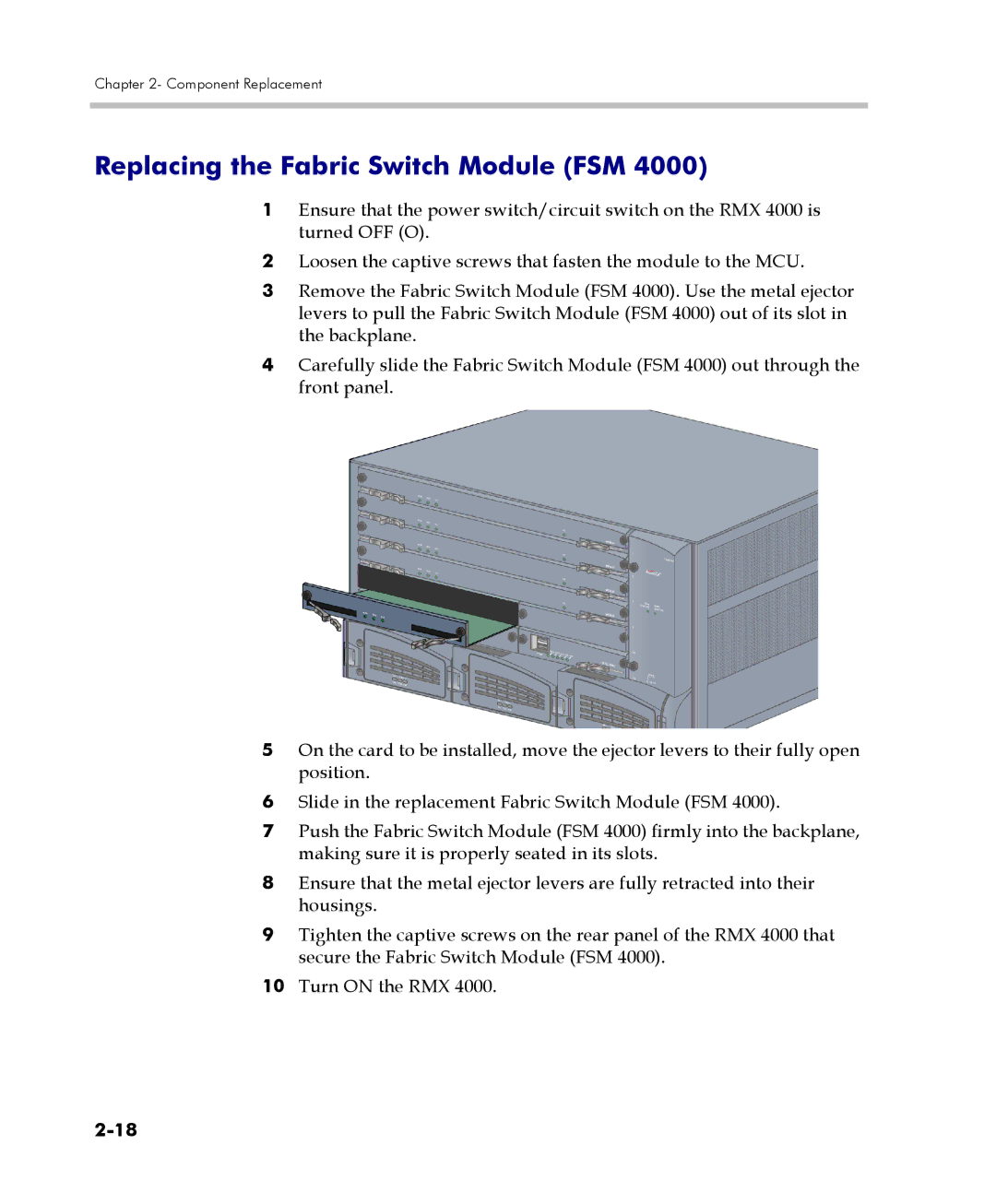 Polycom RMX 4000 manual Replacing the Fabric Switch Module FSM 