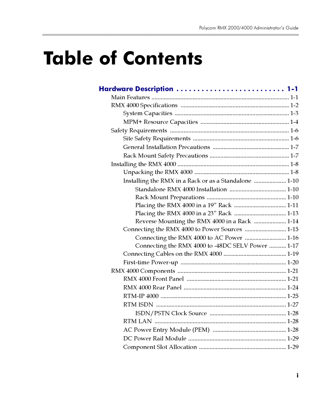 Polycom RMX 4000 manual Table of Contents 