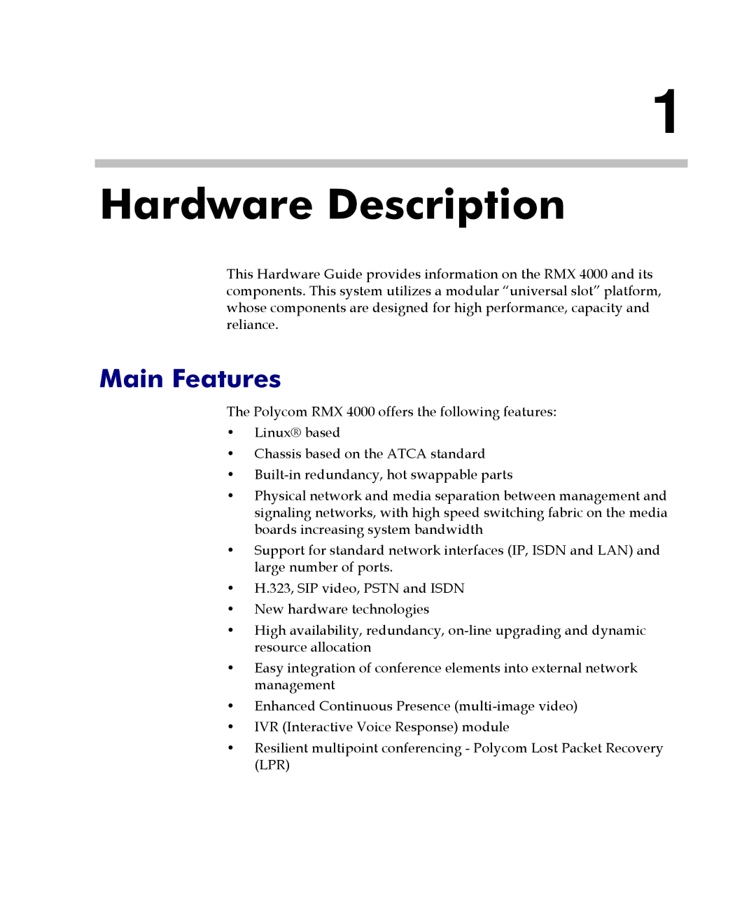 Polycom RMX 4000 manual Hardware Description 