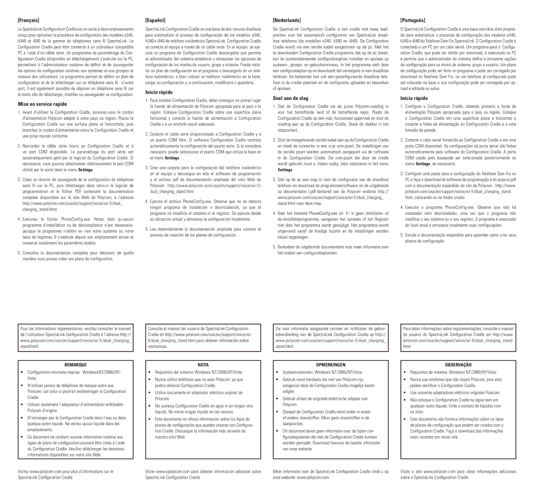 Polycom RNP2400 Français, Mise en service rapide, Español, Inicio rápido, Nederlands, Snel aan de slag, Português 