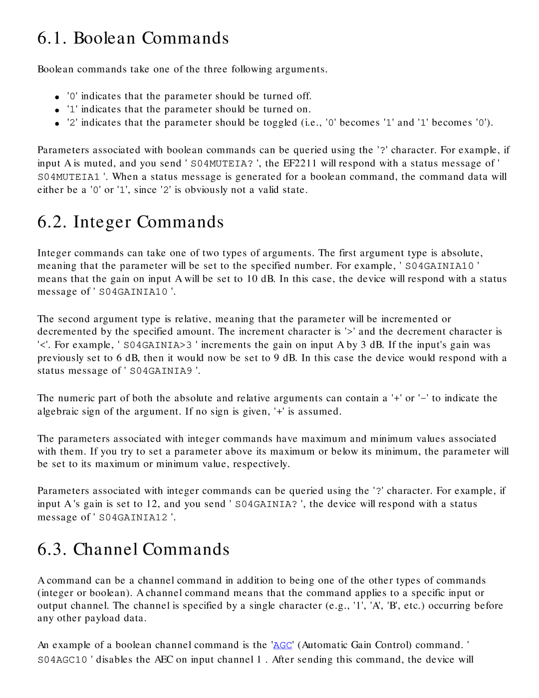 Polycom RS-232 manual Boolean Commands, Integer Commands, Channel Commands 