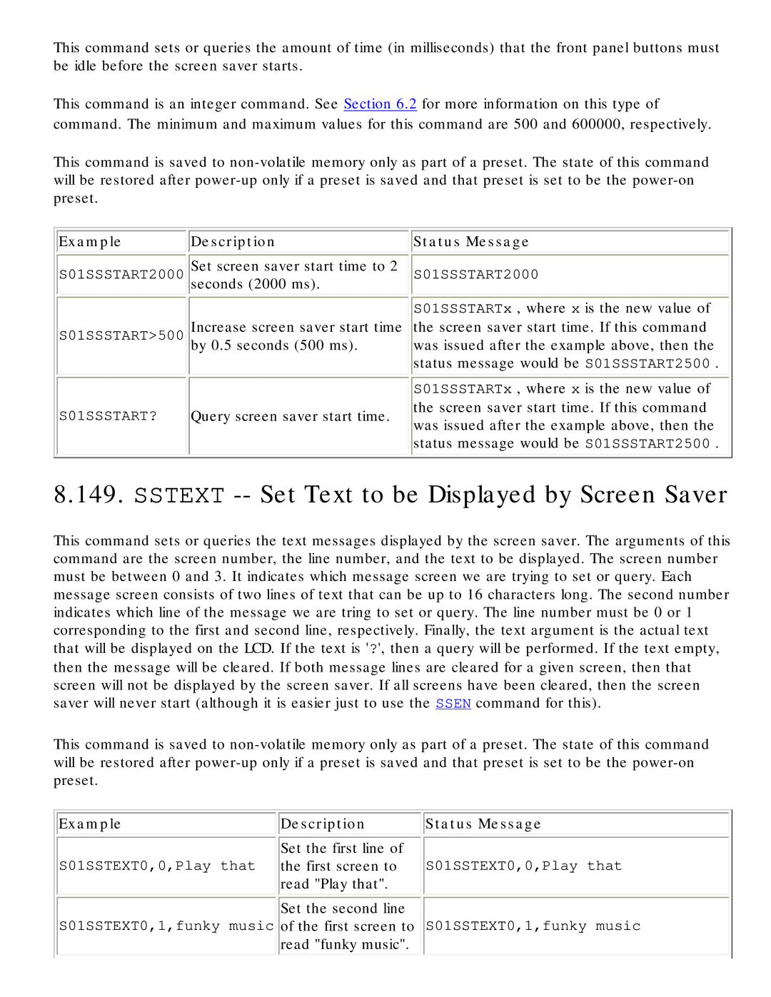 Polycom RS-232 manual Sstext -- Set Text to be Displayed by Screen Saver, S01SSSTART2000 