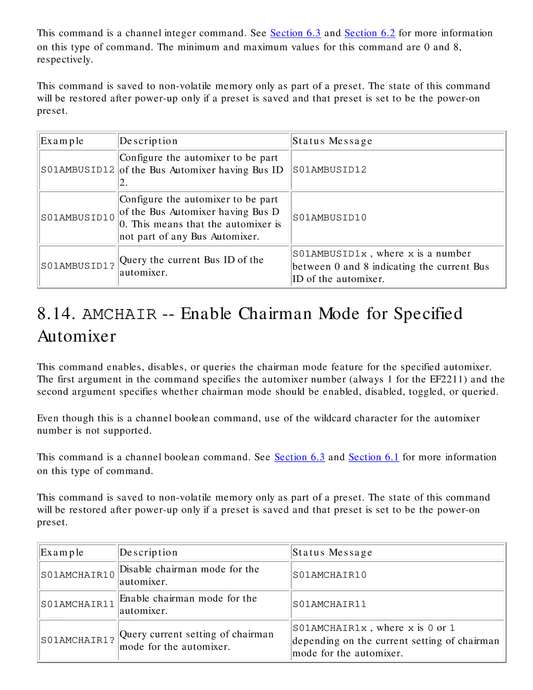 Polycom RS-232 manual Amchair -- Enable Chairman Mode for Specified Automixer 