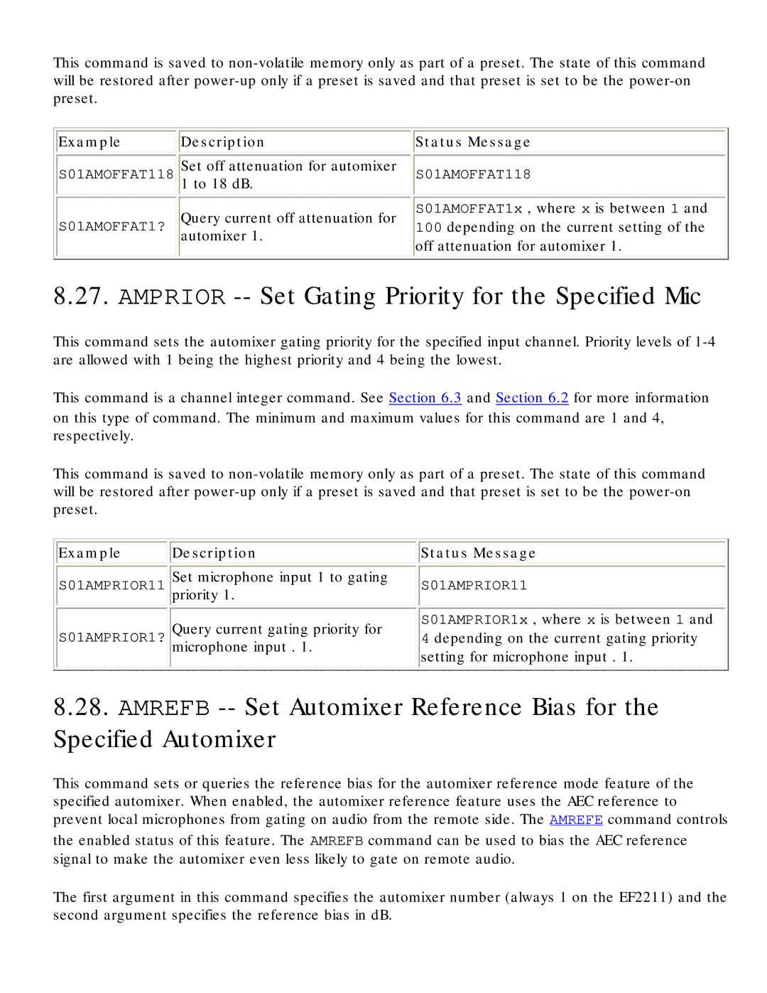 Polycom RS-232 manual Amprior -- Set Gating Priority for the Specified Mic 