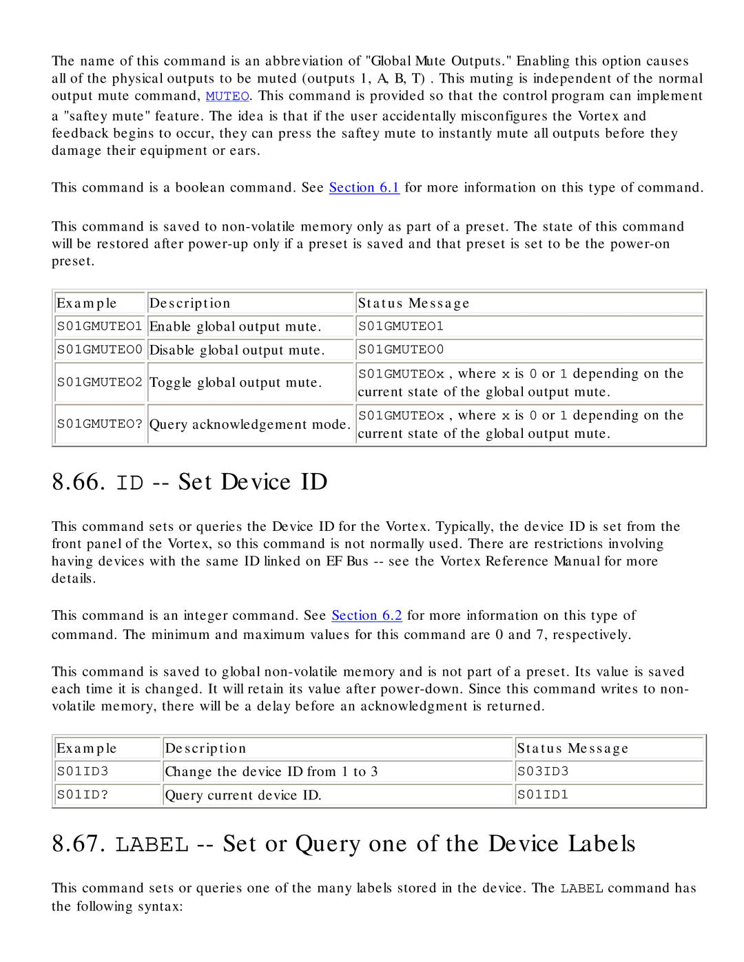 Polycom RS-232 manual ID -- Set Device ID, Label -- Set or Query one of the Device Labels 