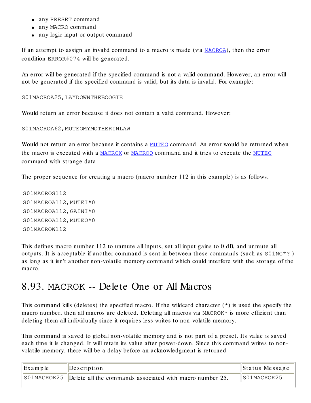 Polycom RS-232 manual Macrok -- Delete One or All Macros, Delete all the commands associated with macro number 