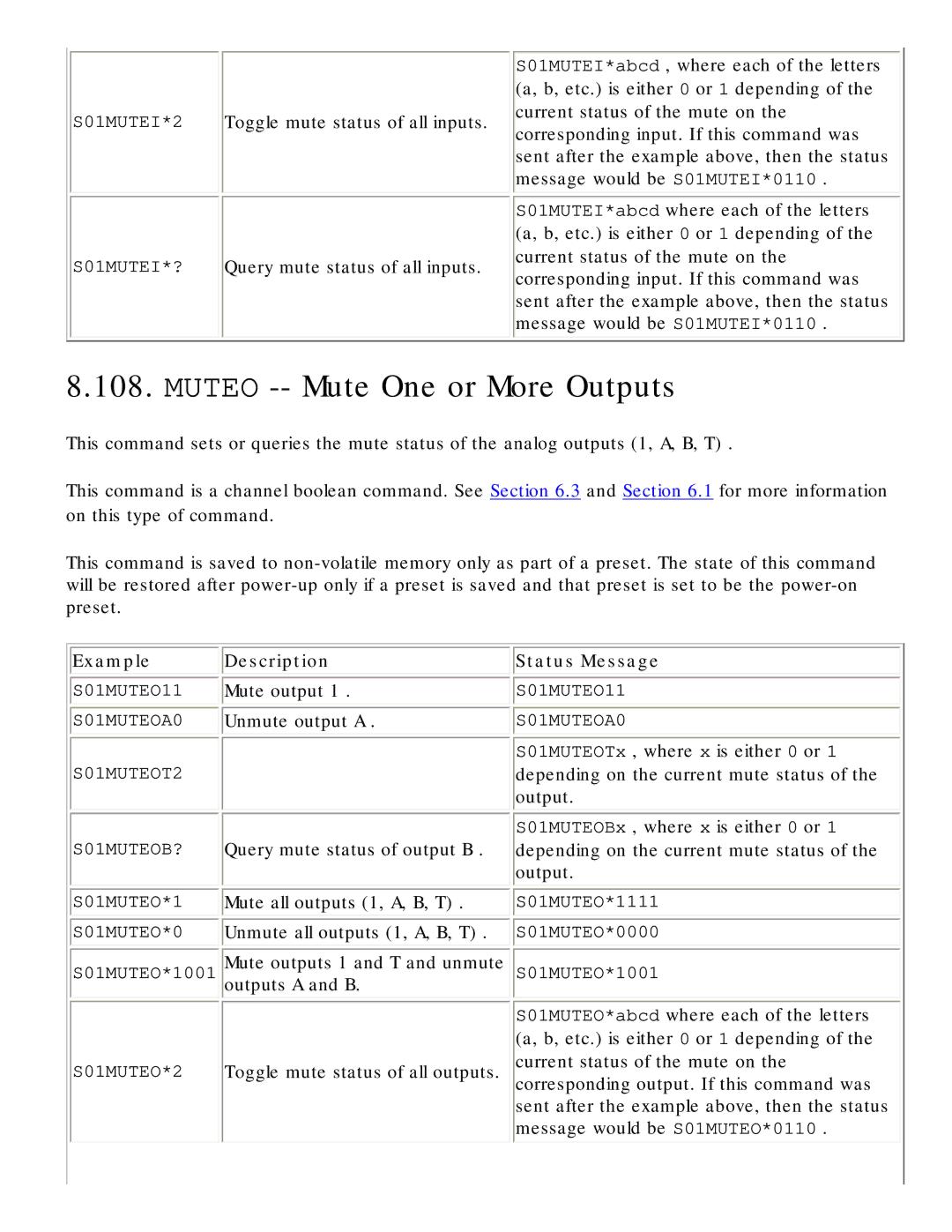 Polycom RS-232 manual Muteo -- Mute One or More Outputs, Mute output, Unmute output a 