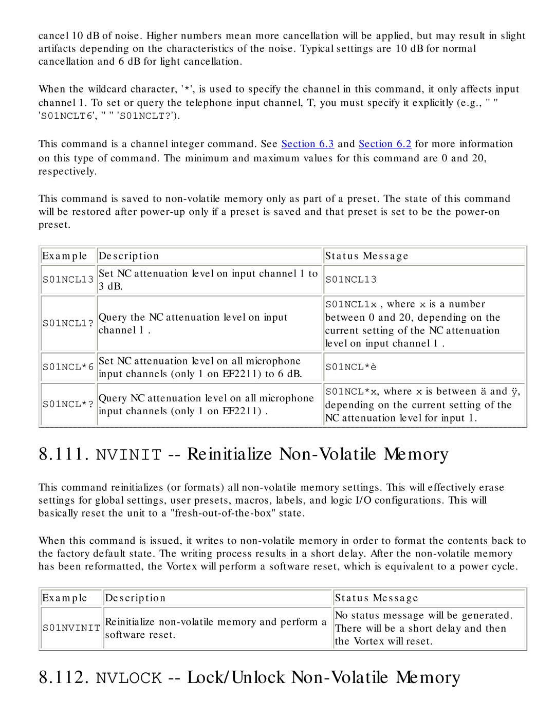 Polycom RS-232 manual Nvinit -- Reinitialize Non-Volatile Memory, Nvlock -- Lock/Unlock Non-Volatile Memory 