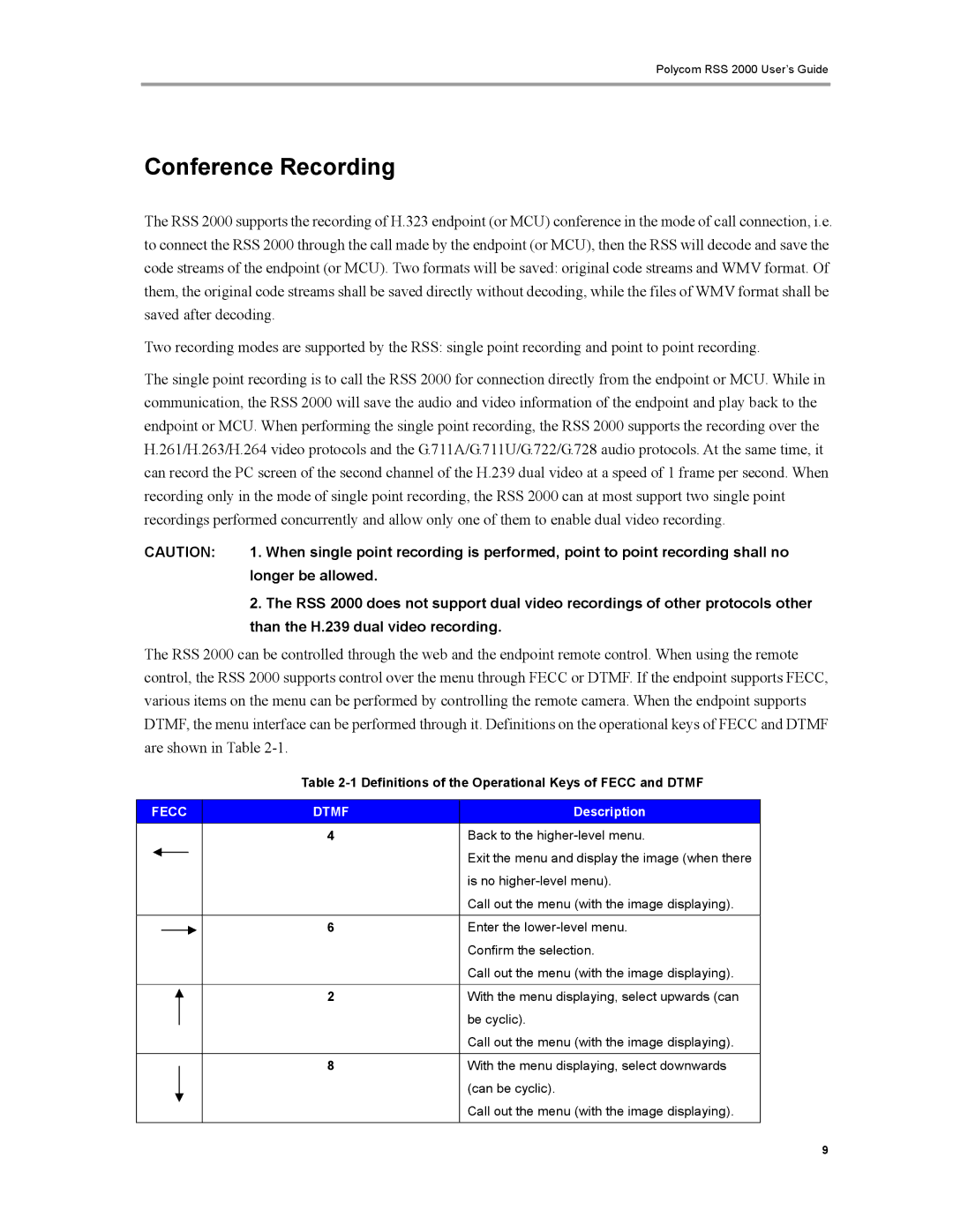 Polycom RSS 2000 manual Conference Recording, Dtmf 