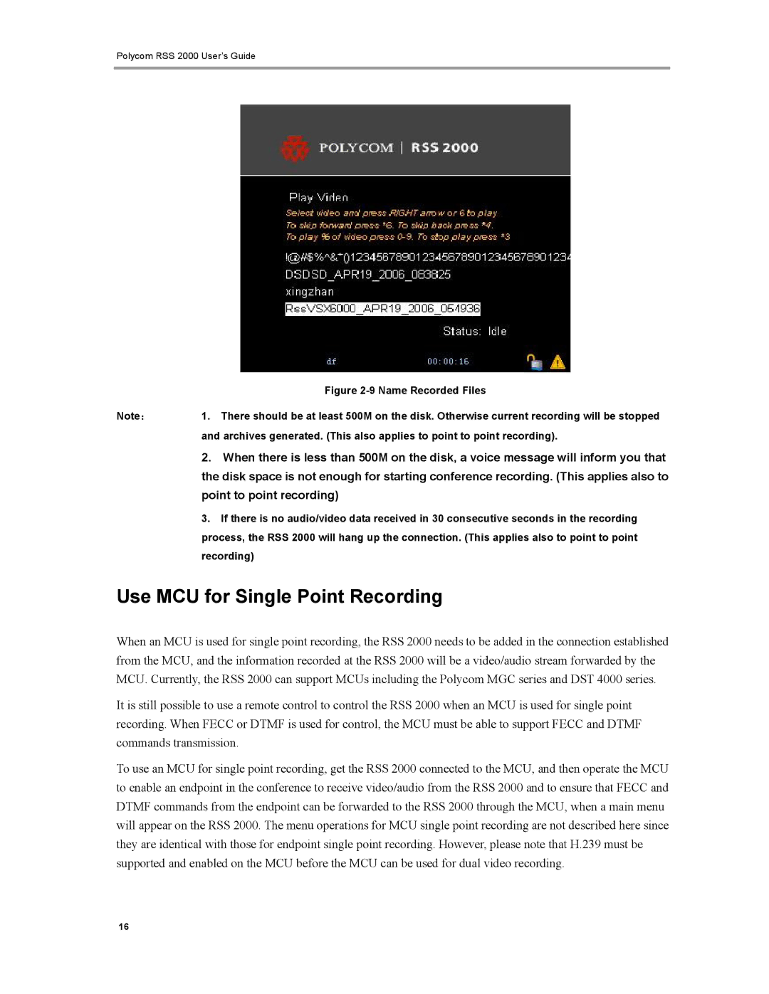 Polycom RSS 2000 manual Use MCU for Single Point Recording, Point to point recording 