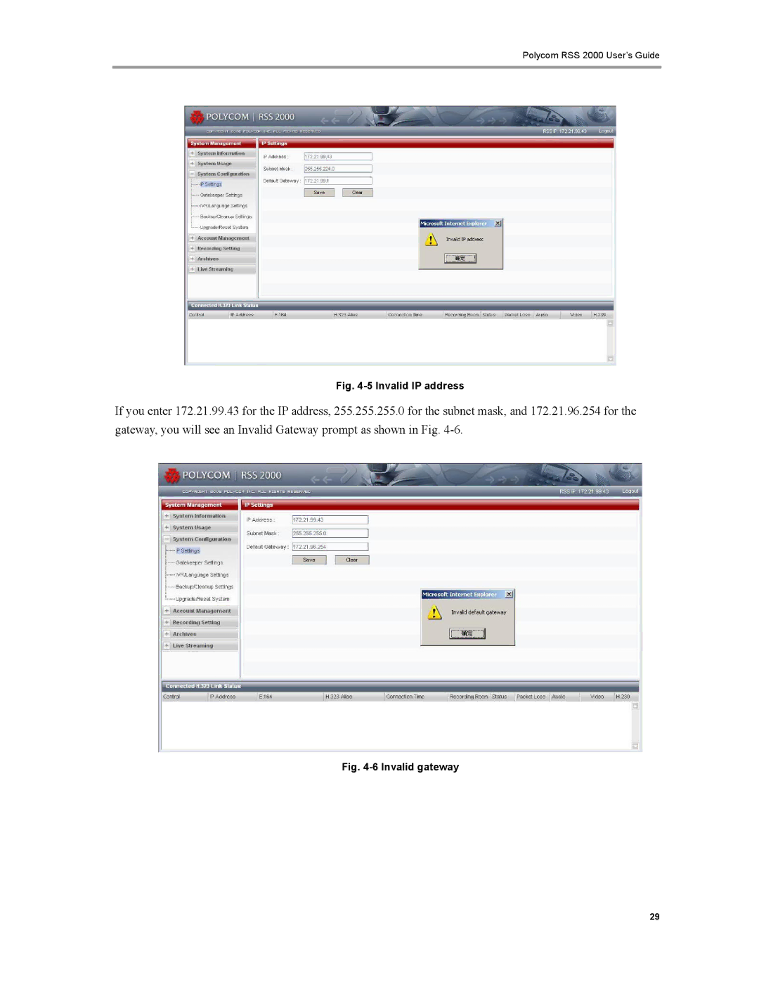 Polycom RSS 2000 manual Invalid IP address 