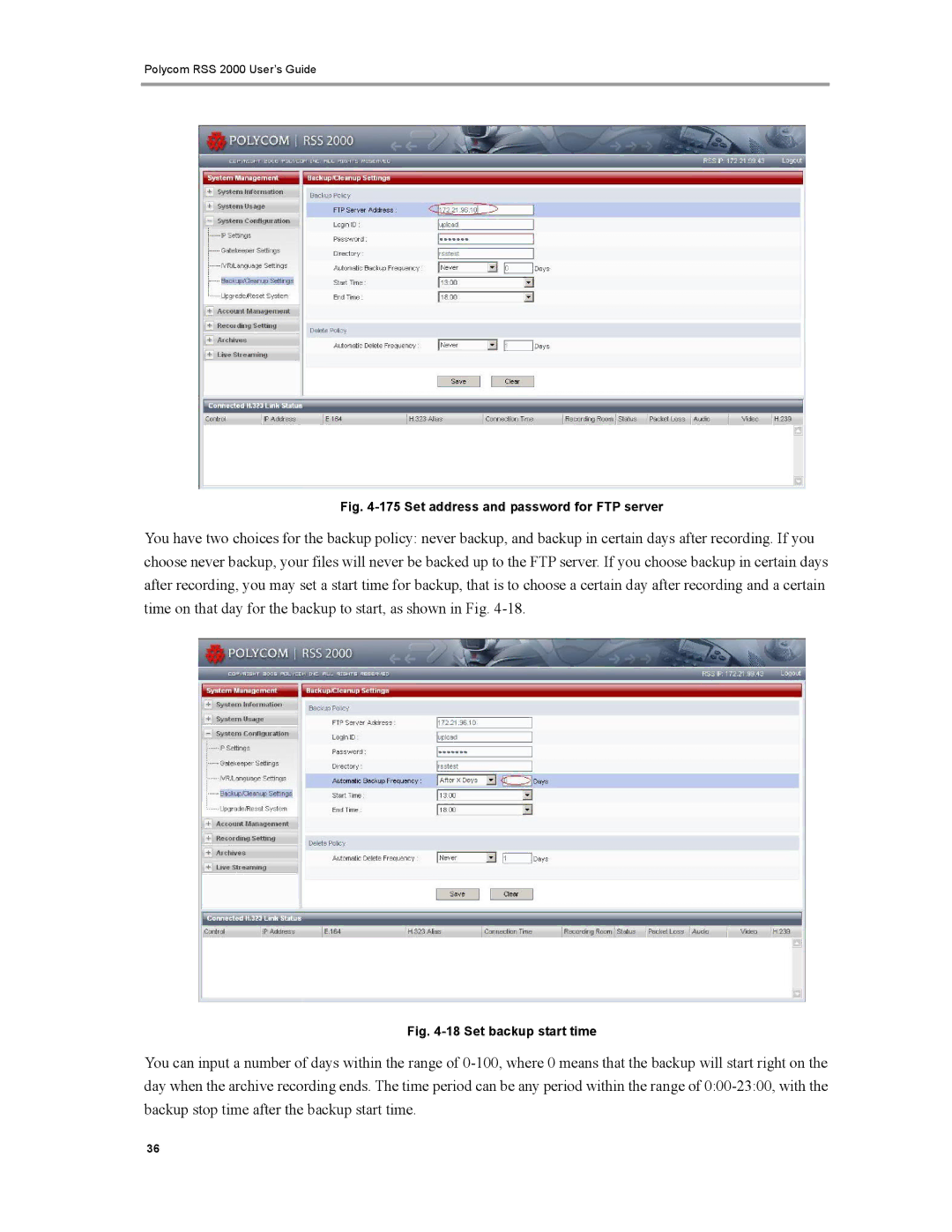 Polycom RSS 2000 manual Set address and password for FTP server 