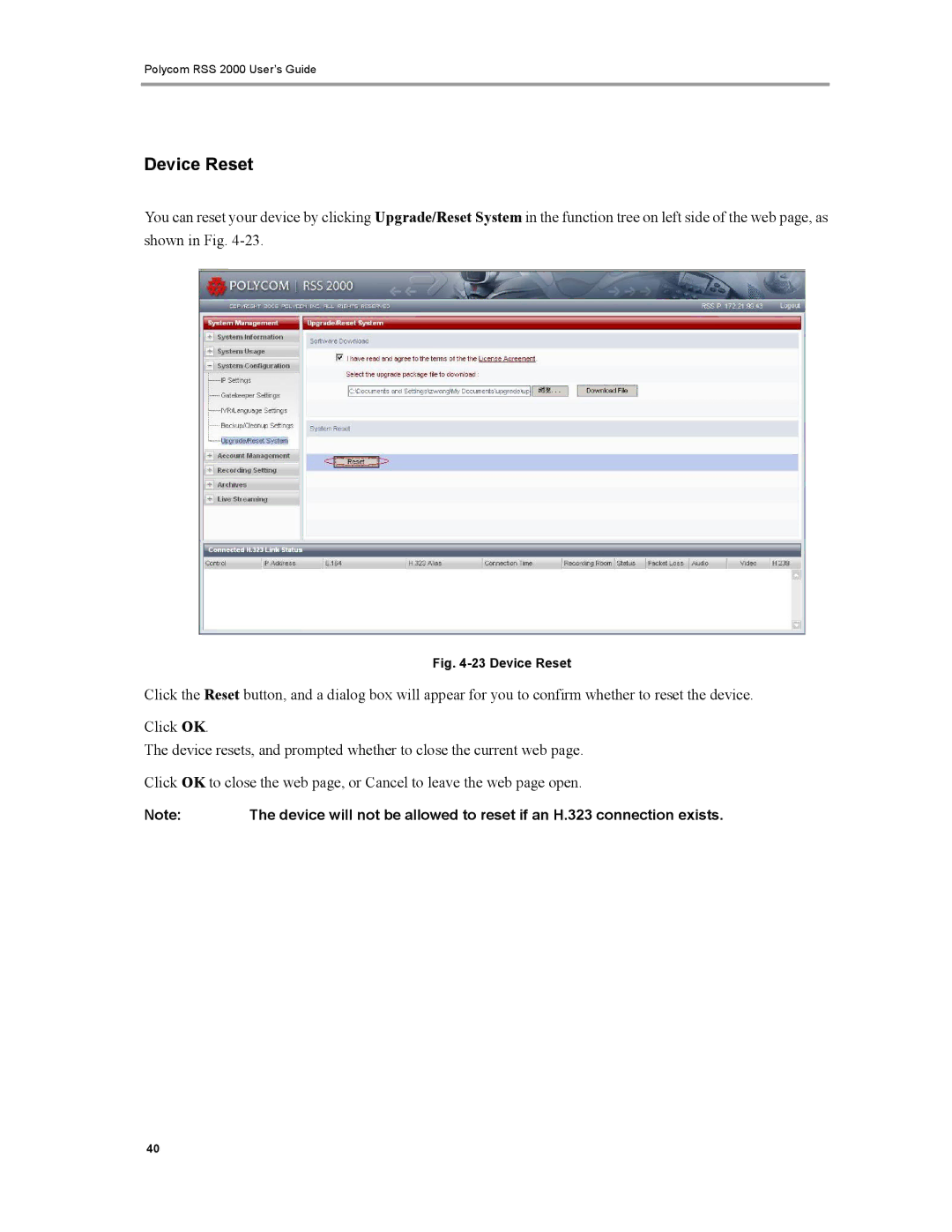 Polycom RSS 2000 manual Device Reset 