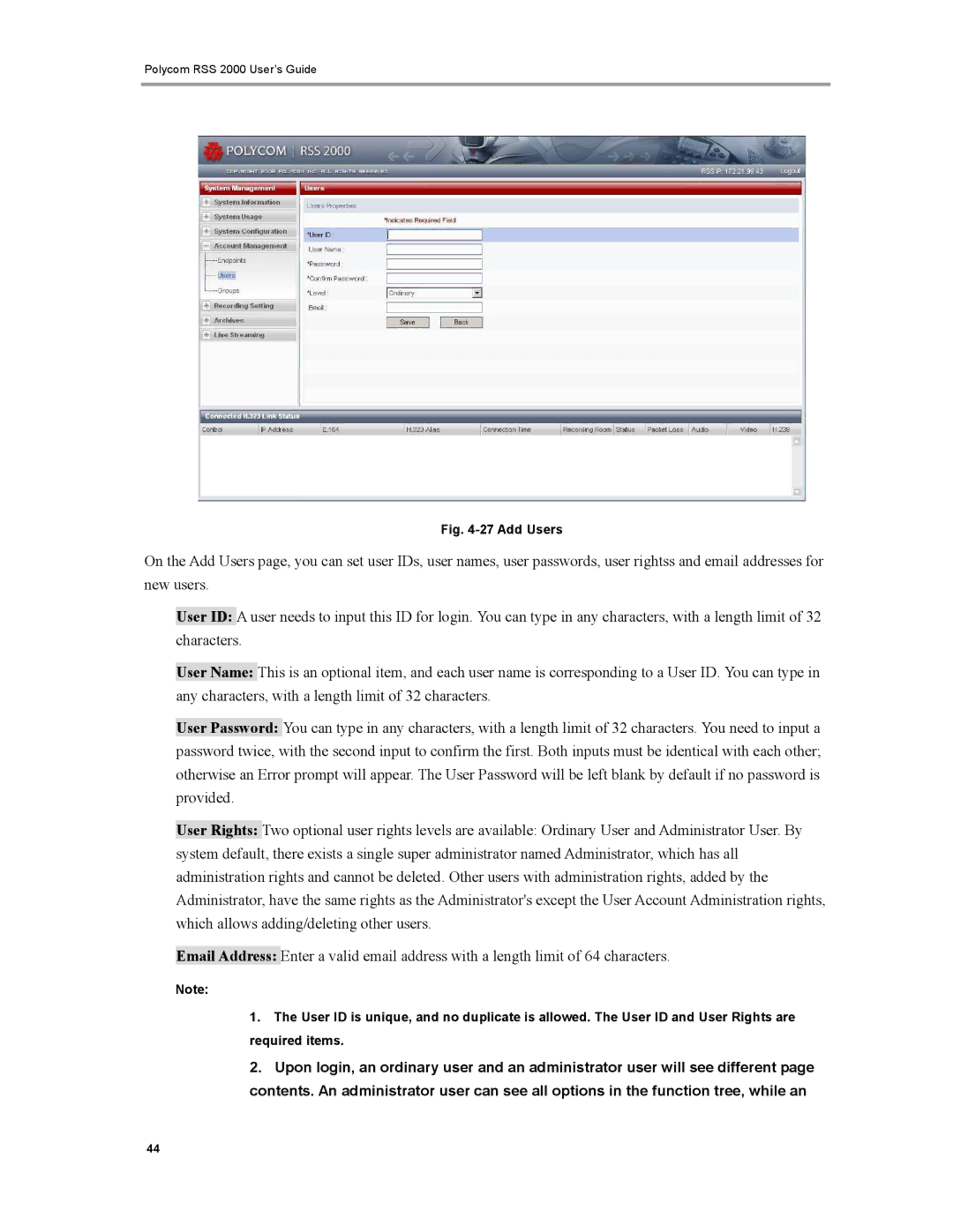 Polycom RSS 2000 manual Add Users 