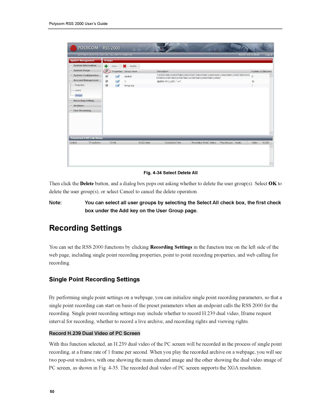 Polycom RSS 2000 manual Single Point Recording Settings 