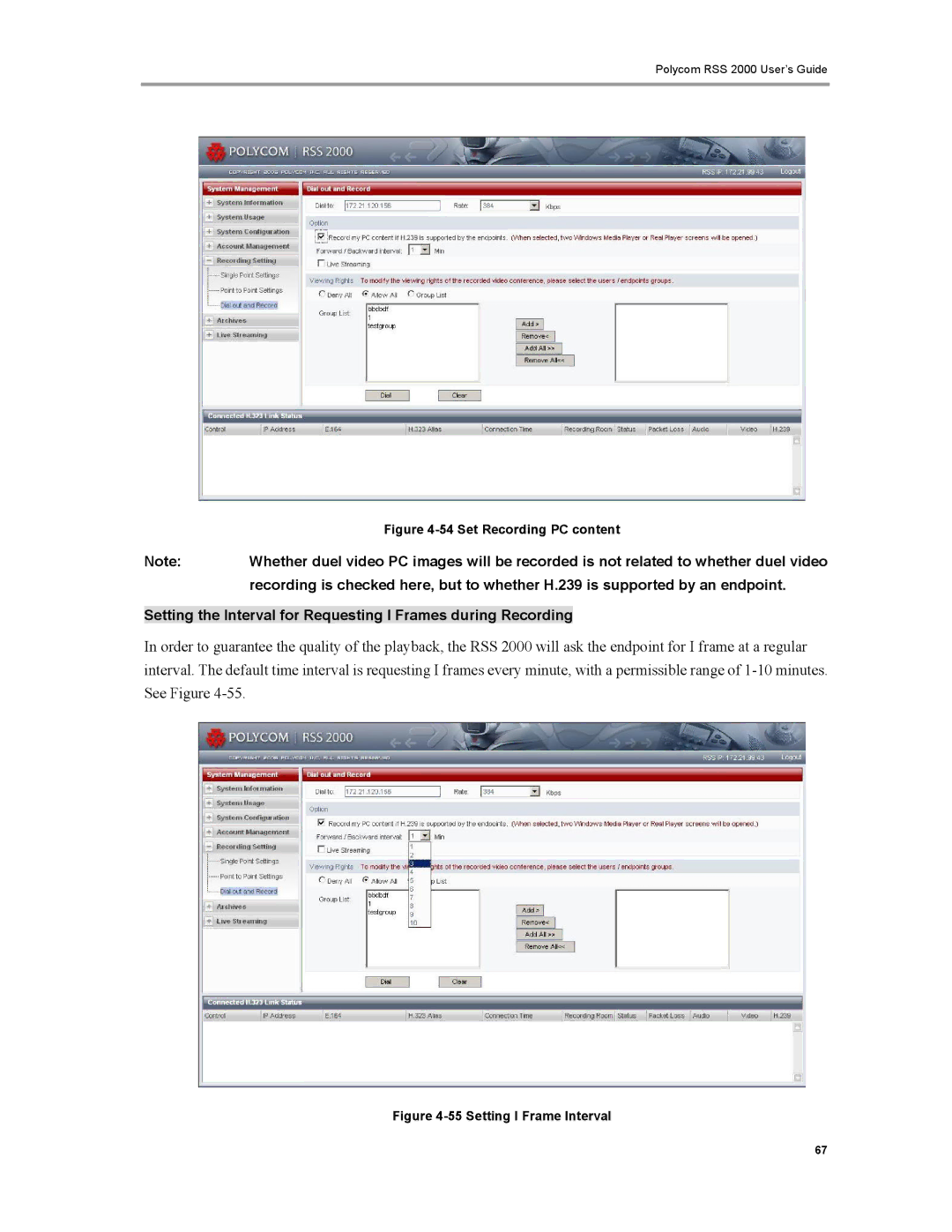 Polycom RSS 2000 manual Set Recording PC content 