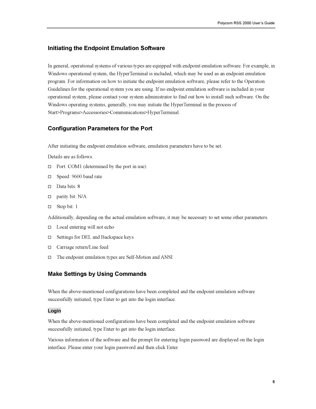 Polycom RSS 2000 manual Initiating the Endpoint Emulation Software, Configuration Parameters for the Port 