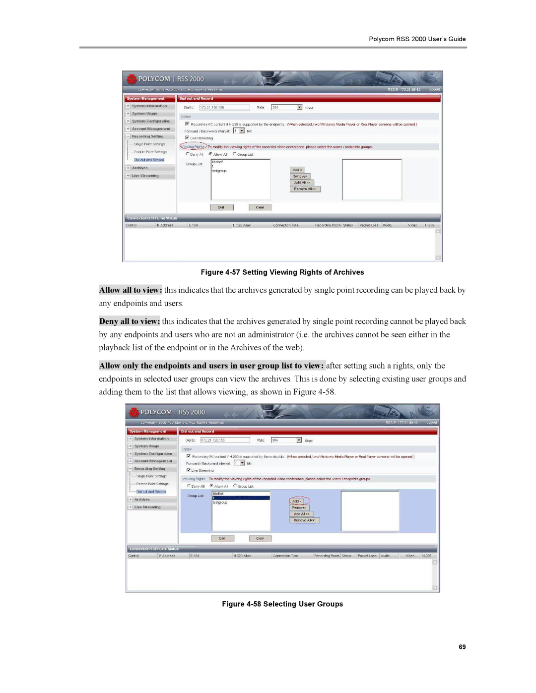 Polycom RSS 2000 manual Setting Viewing Rights of Archives 