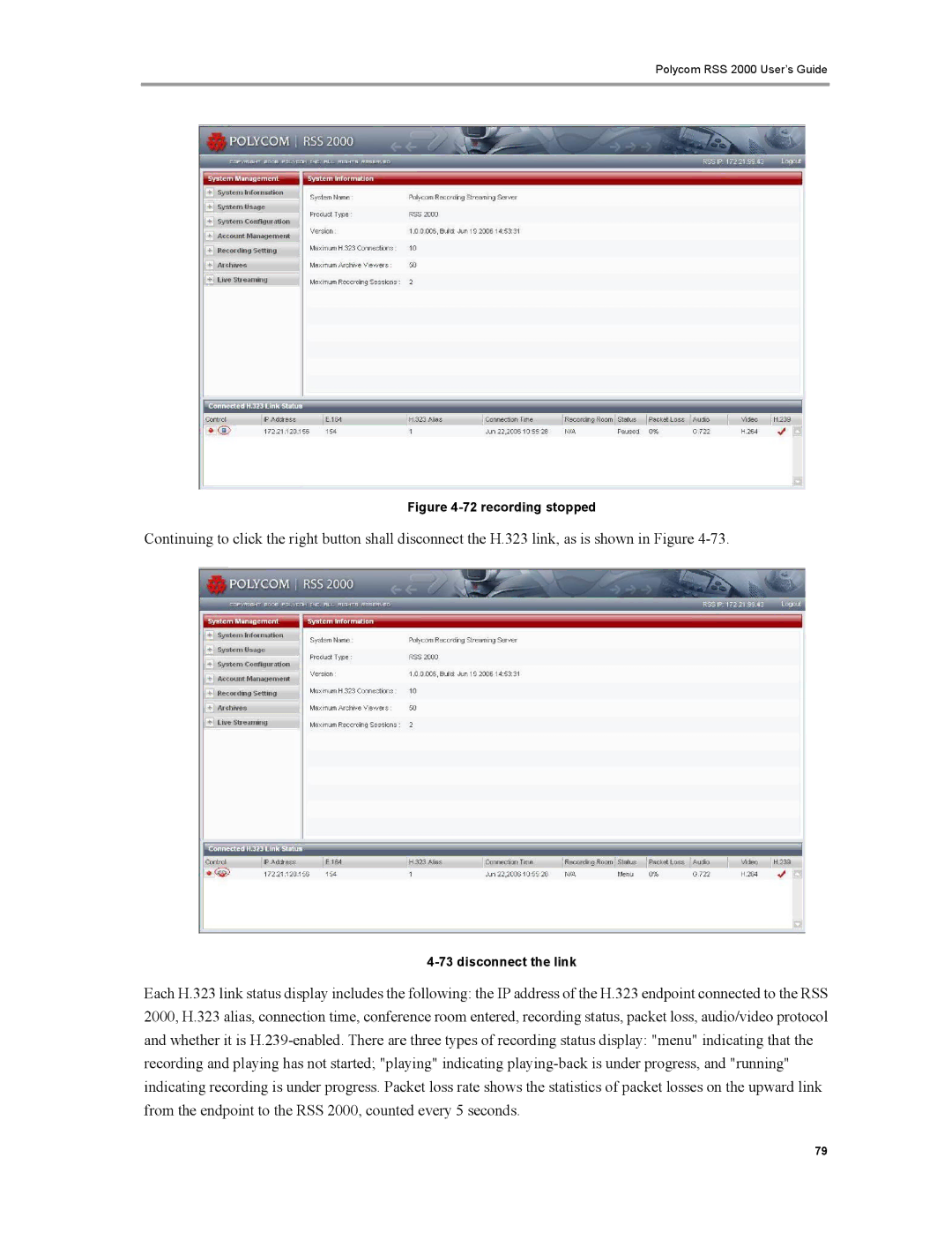 Polycom RSS 2000 manual recording stopped 