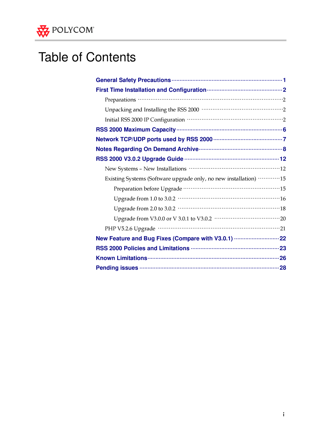 Polycom RSS 2000 manual Table of Contents 