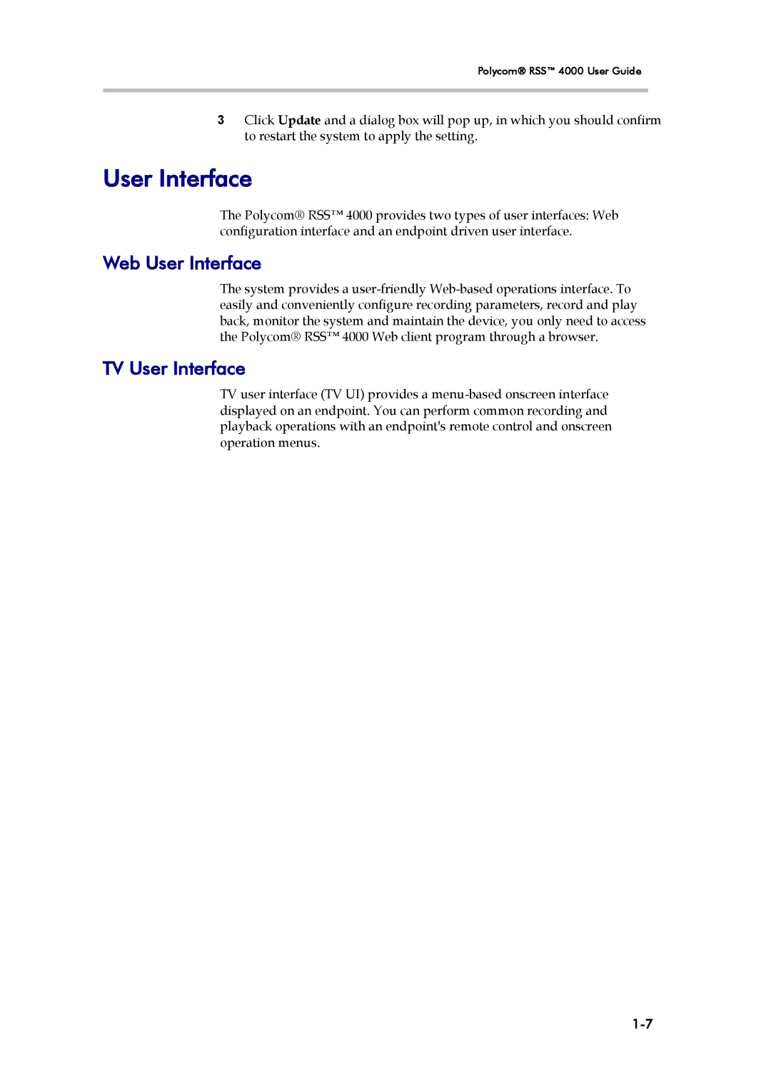 Polycom 3725-32870-002, RSS 4000 manual Web User Interface, TV User Interface 