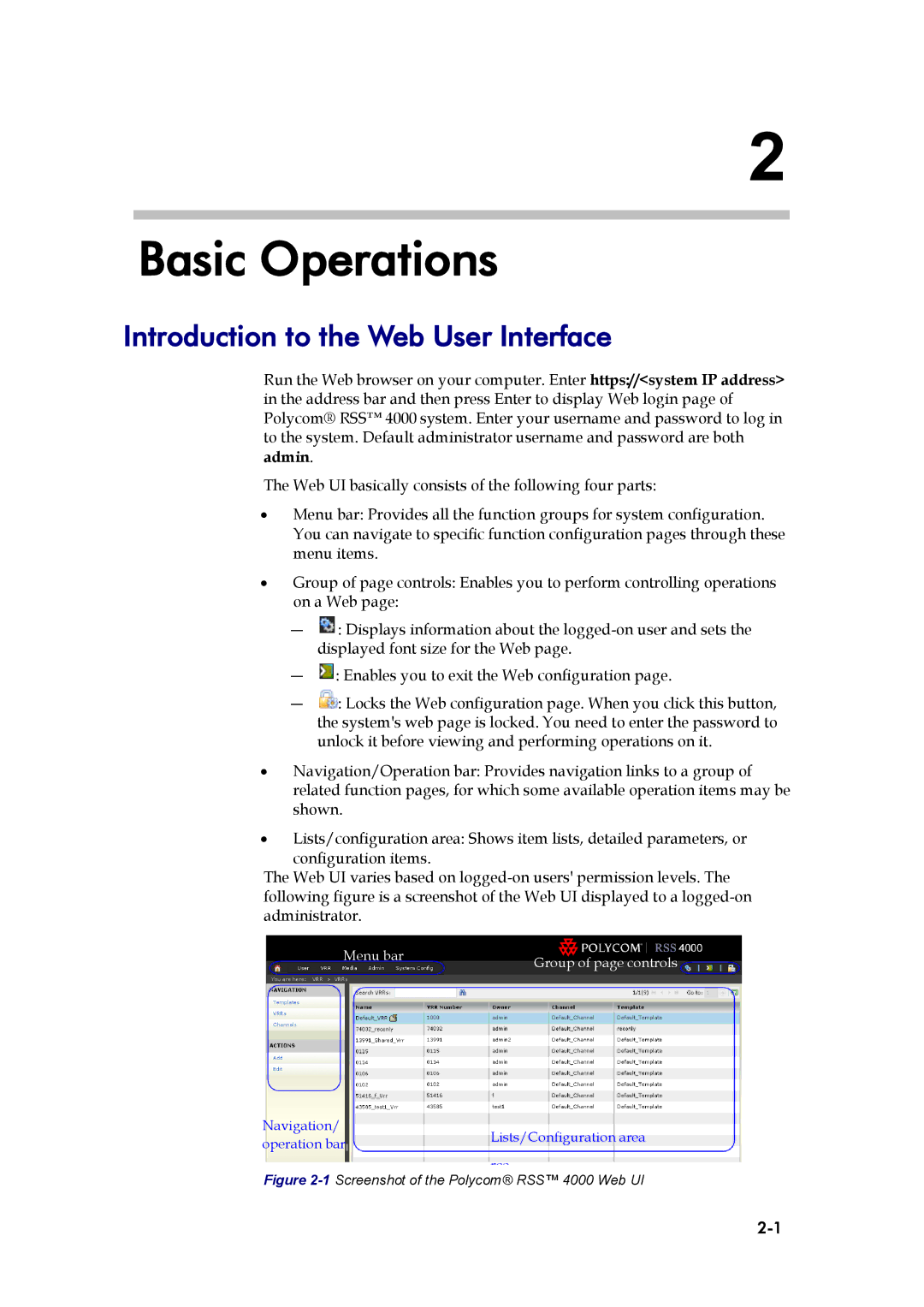 Polycom 3725-32870-002, RSS 4000 manual Basic Operations, Introduction to the Web User Interface 