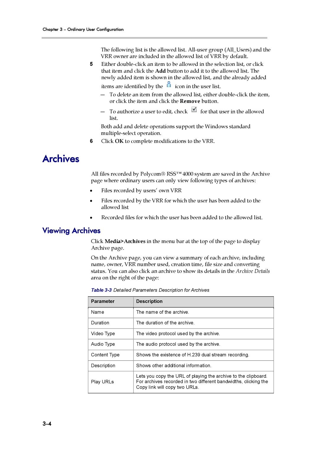 Polycom RSS 4000, 3725-32870-002 manual Viewing Archives 