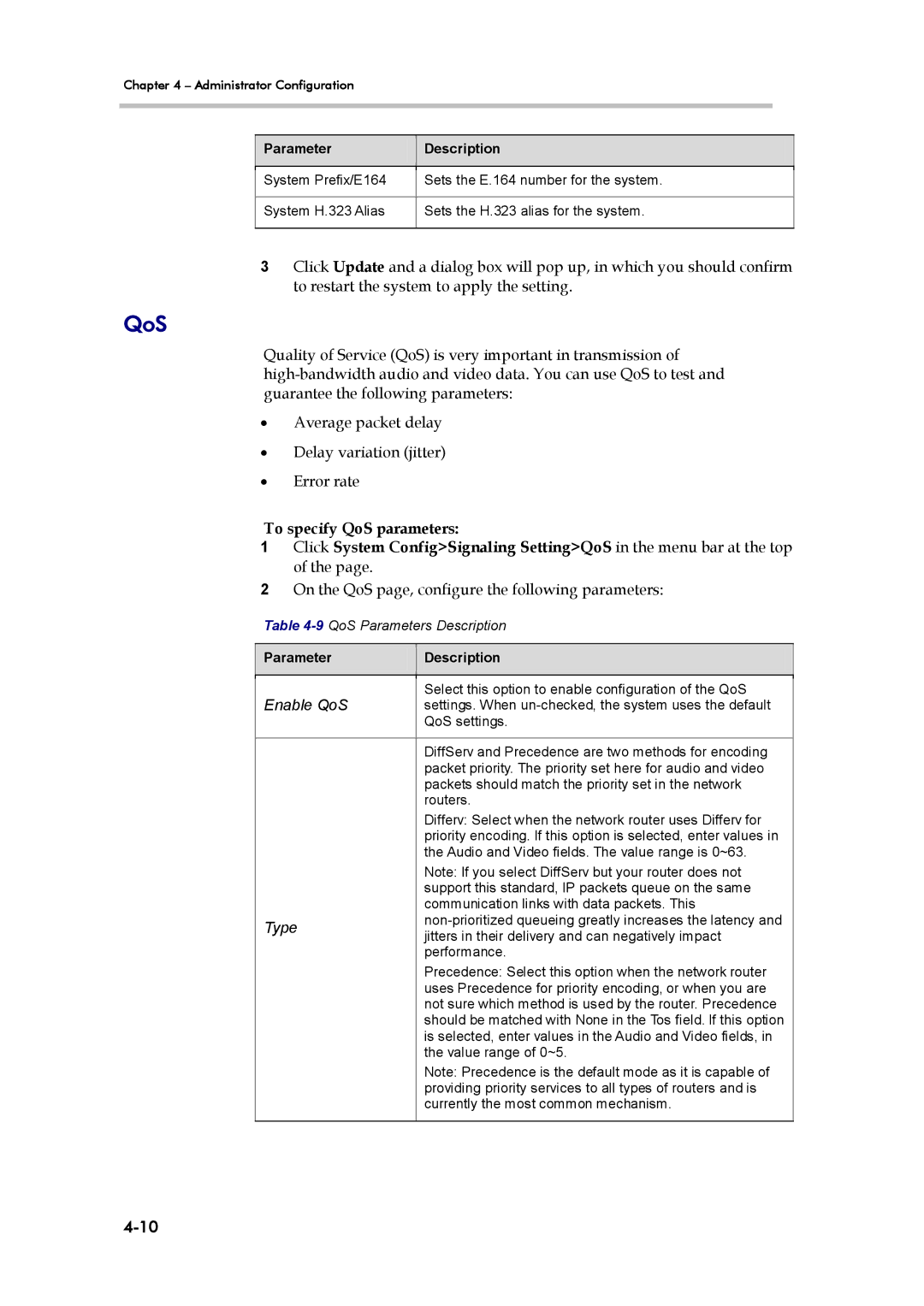 Polycom RSS 4000, 3725-32870-002 manual To specify QoS parameters 