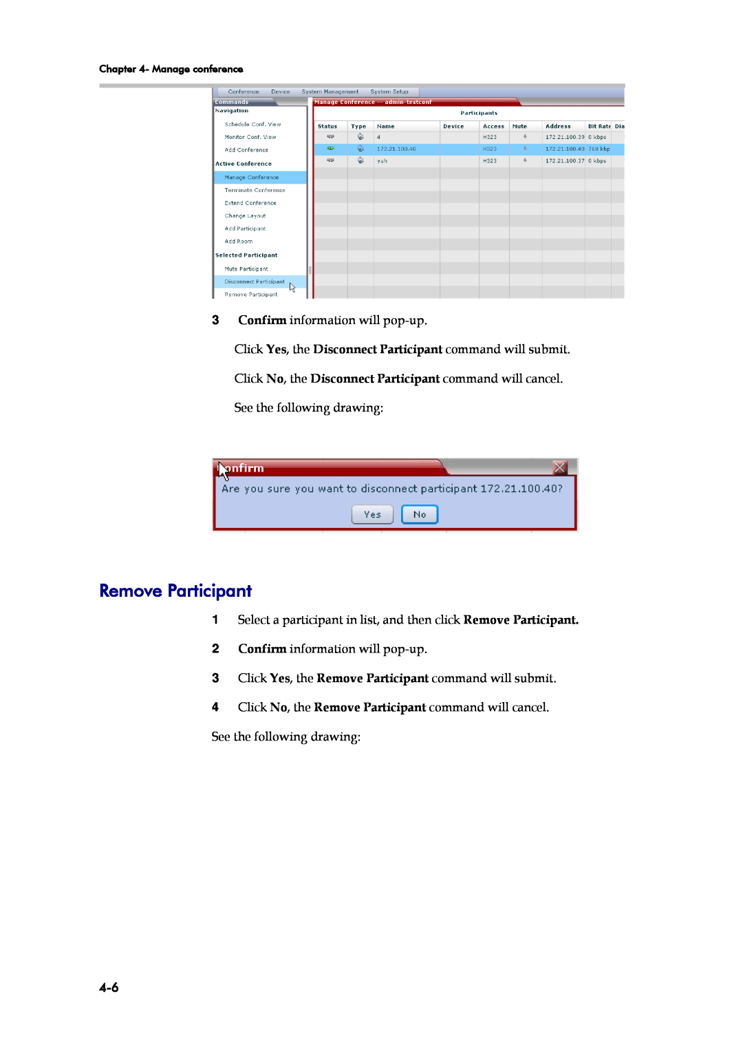 Polycom SE 200 V3.0.2/CMA, RMX 1000 V1.1.1 manual Remove Participant 