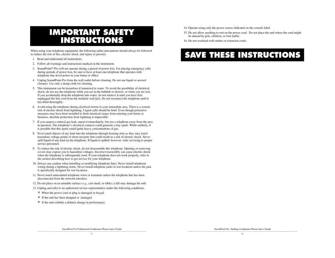 Polycom SE-220 installation instructions Important Safety Instructions 