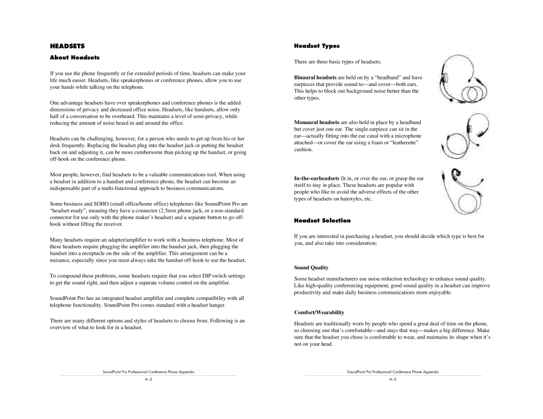 Polycom SE-220 installation instructions About Headsets, Headset Types, Headset Selection 