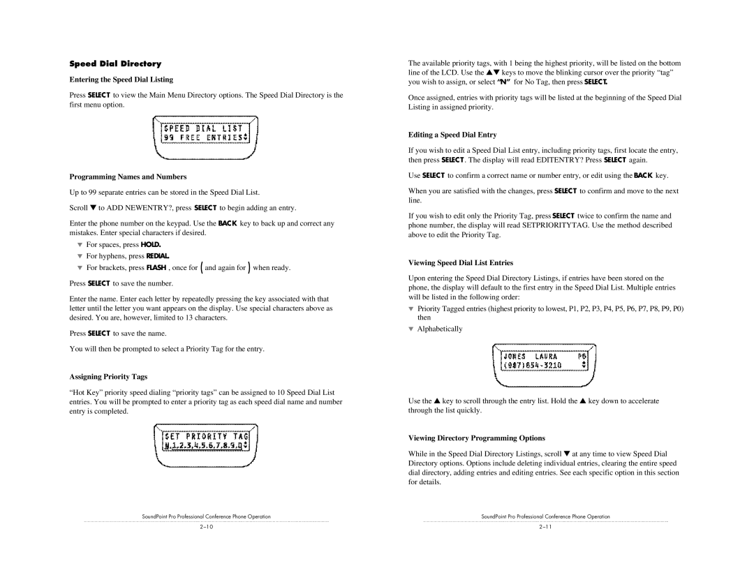 Polycom SE-225 installation instructions Speed Dial Directory 