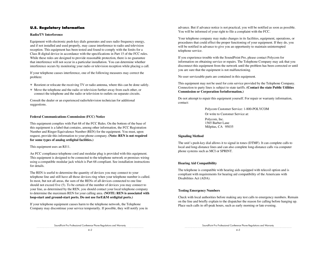 Polycom SE-225 installation instructions Regulatory Information 