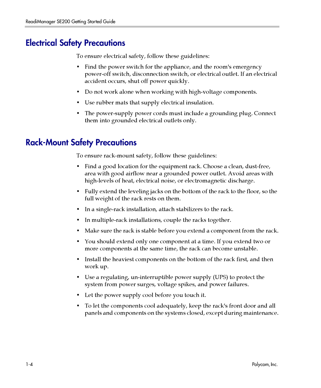 Polycom se200 manual Electrical Safety Precautions 