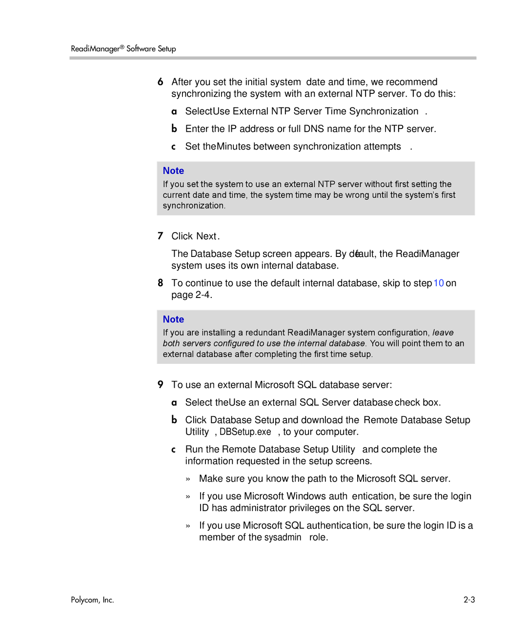 Polycom se200 manual Select the Use an external SQL Server database check box 