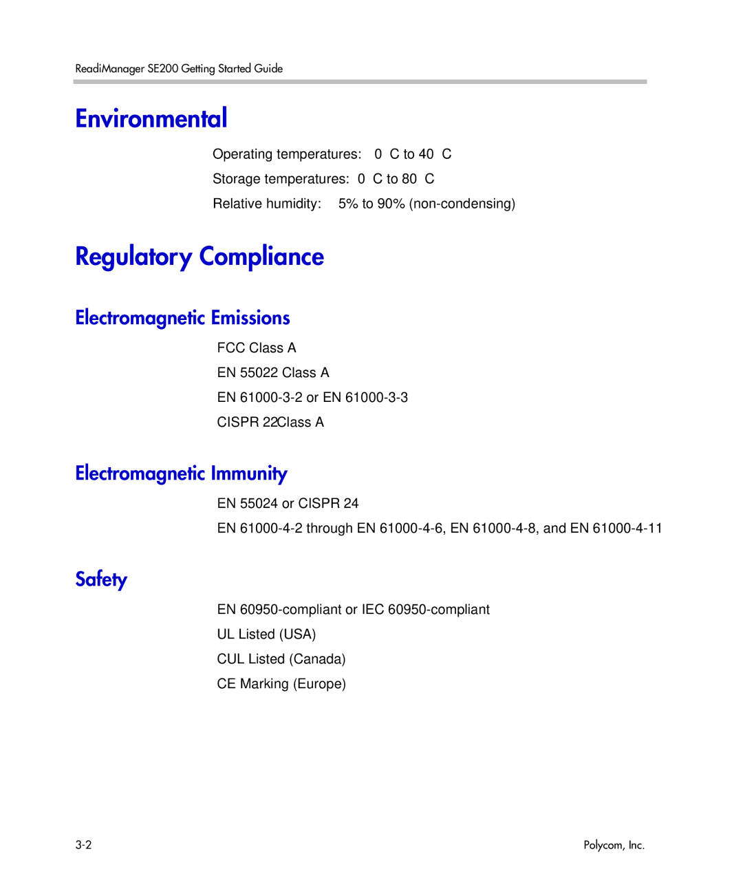 Polycom se200 manual Environmental, Regulatory Compliance 