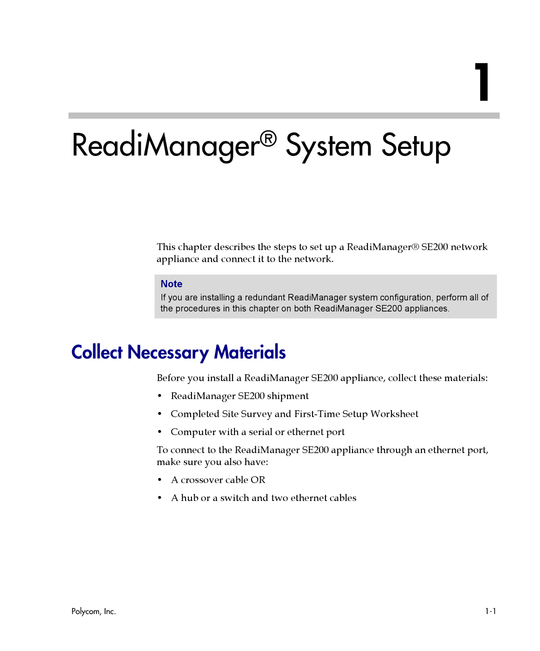 Polycom se200 manual ReadiManager System Setup, Collect Necessary Materials 