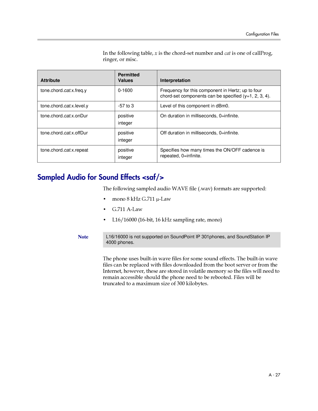 Polycom SIP 2.2.0 manual Sampled Audio for Sound Effects saf, Ringer, or misc 