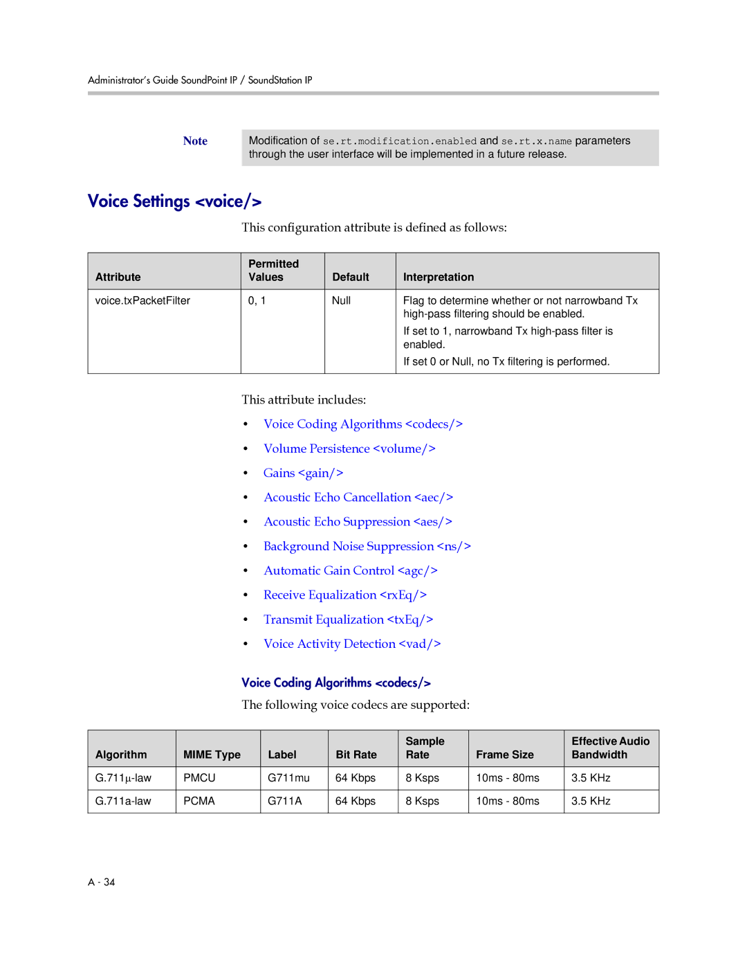 Polycom SIP 2.2.0 manual Voice Settings voice, Following voice codecs are supported 