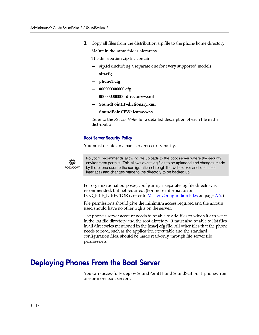 Polycom SIP 2.2.0 manual Deploying Phones From the Boot Server, You must decide on a boot server security policy 