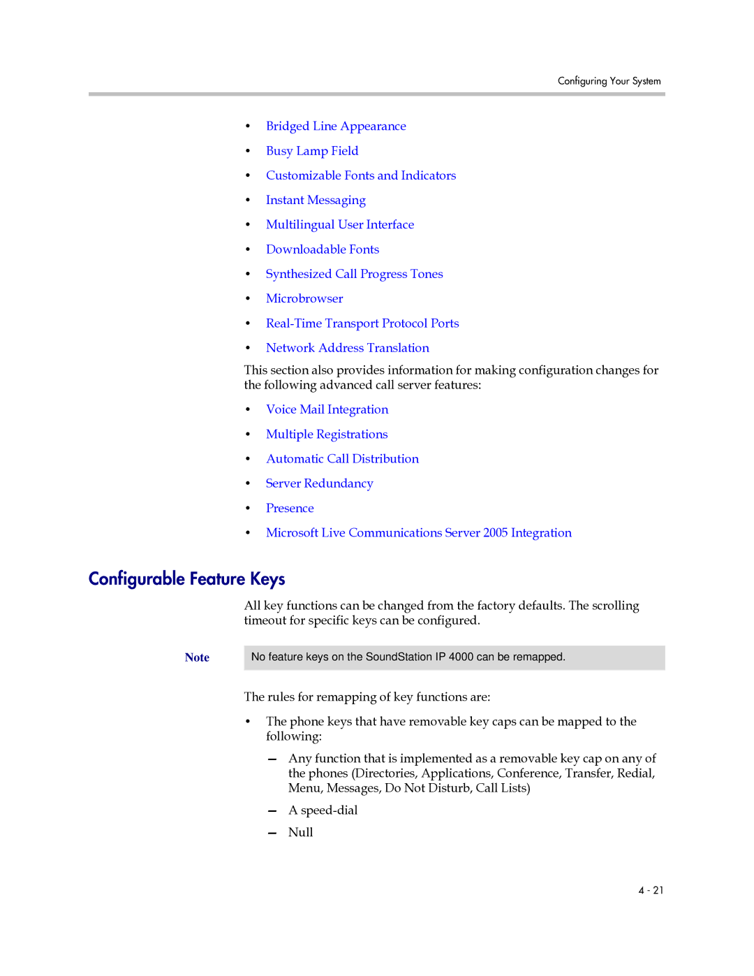 Polycom SIP 2.2.0 manual Configurable Feature Keys 